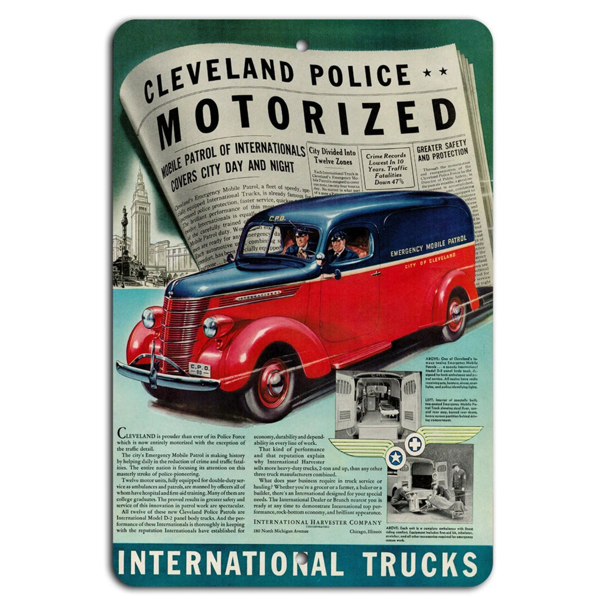 Vintage Police Truck Cleveland Garage Aluminum Sign — product artwork