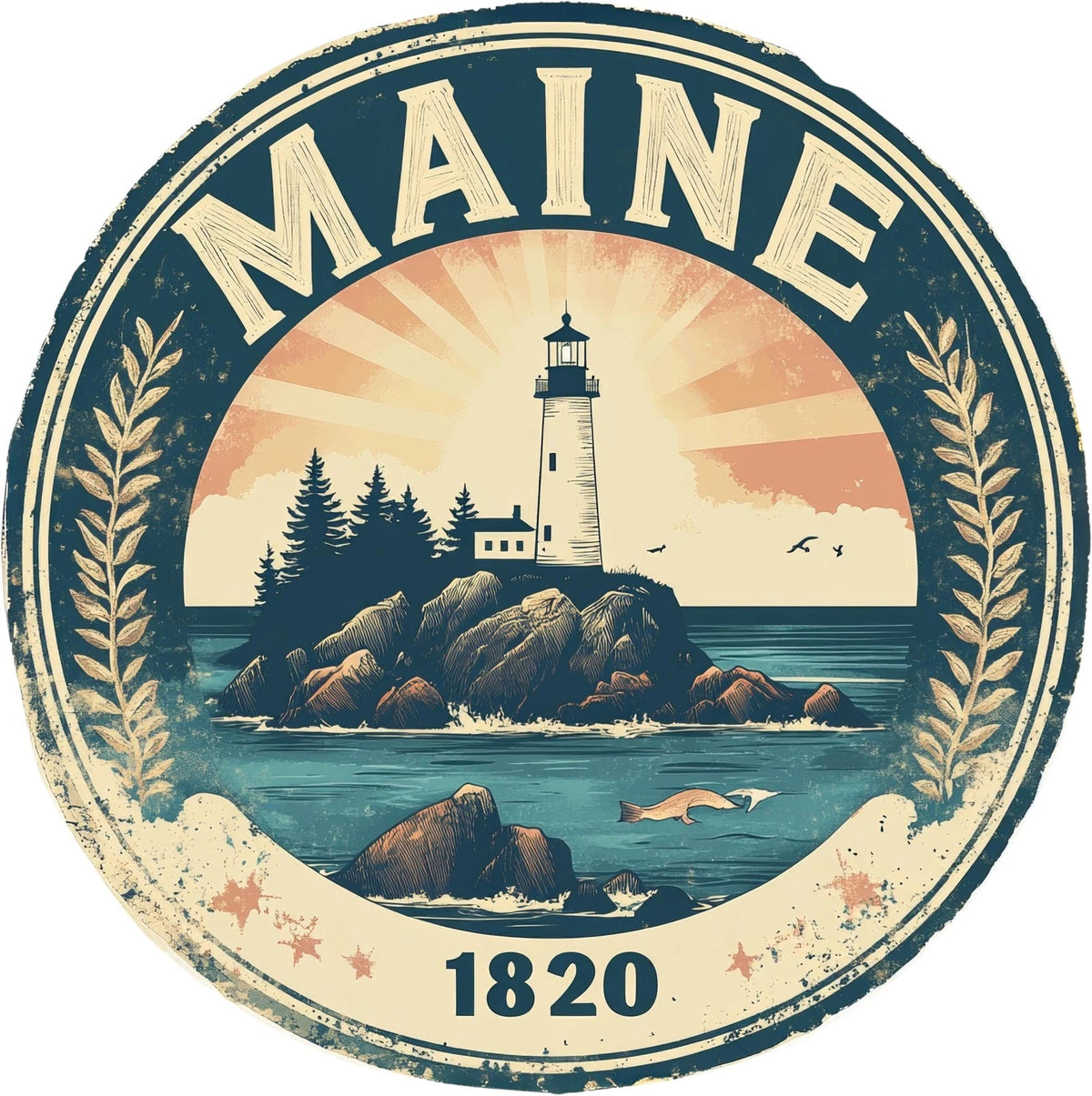 Maine Vintage Scenic Round Aluminum Sign — product artwork