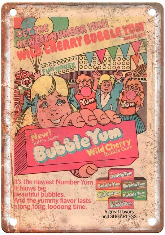 Bubble Yum Wild Cherry Bubble Gum Vintage Advertisement Sign — product artwork