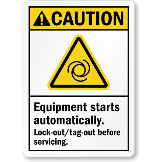 Equipment Start Automatically Caution Aluminum Sign — product artwork