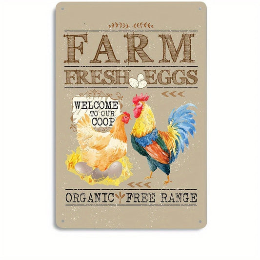 Farm Fresh Eggs Funny Rooster Hen Kitchen Aluminum Sign — product artwork