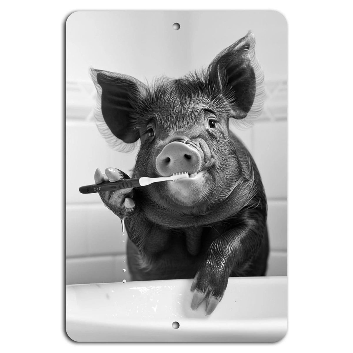 Pig Teeth Vertical Decorative Garage Aluminum Sign — product artwork