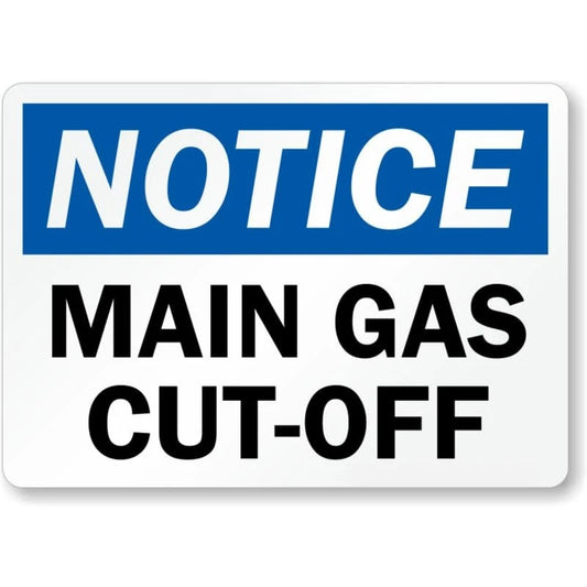 Gas Cut Off Notice Aluminum Sign — product artwork