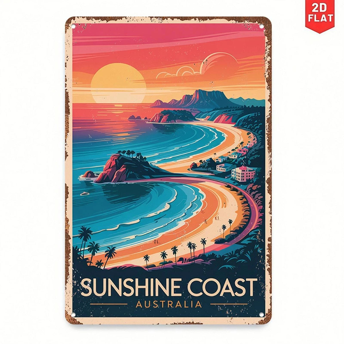 Retro Sunshine Coast Australia Coastal Beach Aluminum Sign — product artwork