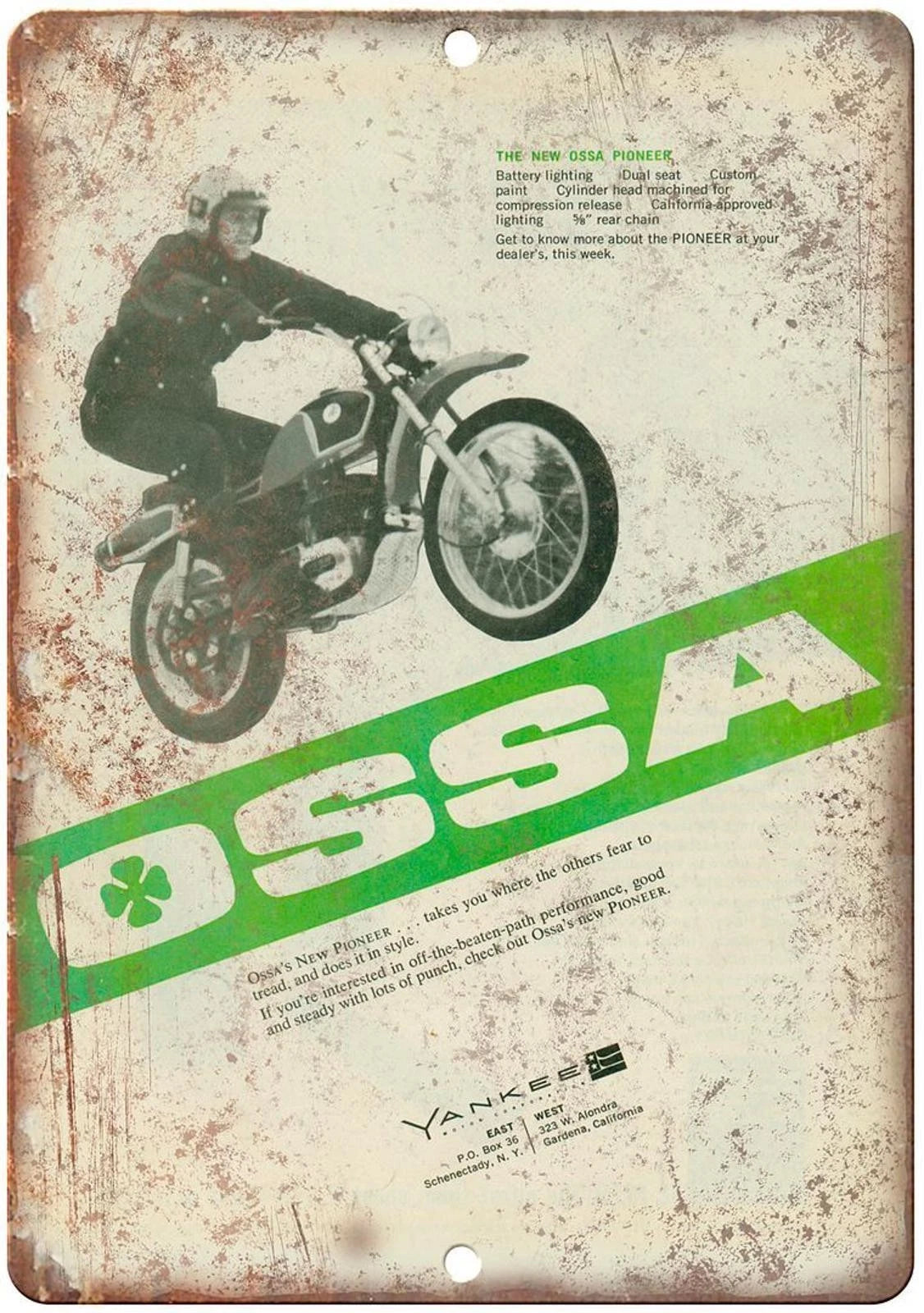 Vintage Motorcycle OSSA Yankee Pioneer Aluminum Sign — product artwork
