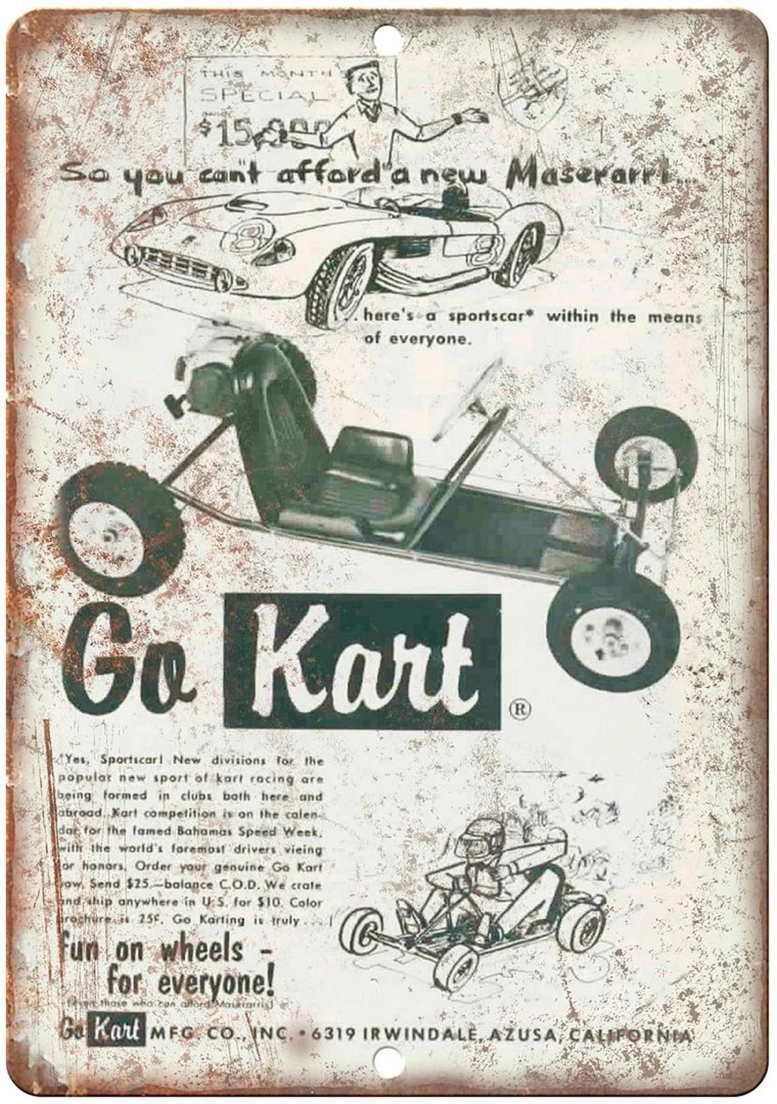 Vintage Sportscar Go Kart MFG Reproduction Aluminum Sign — product artwork