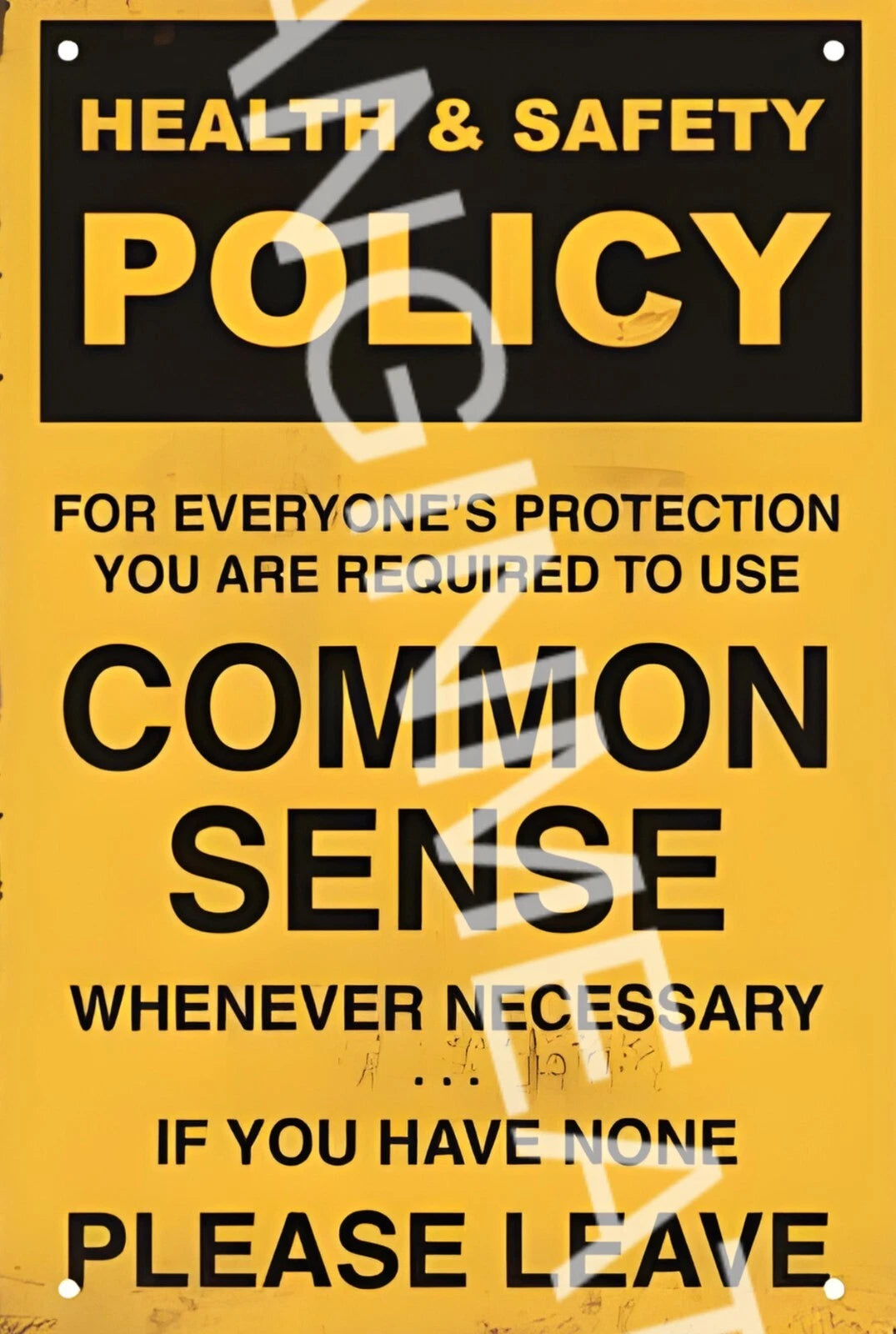 Health and Safety Policy Use Common Sense Funny Aluminum Sign — product artwork
