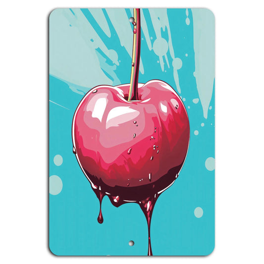 Pop Art Cherry Splash Vertical Aluminum Sign — product artwork