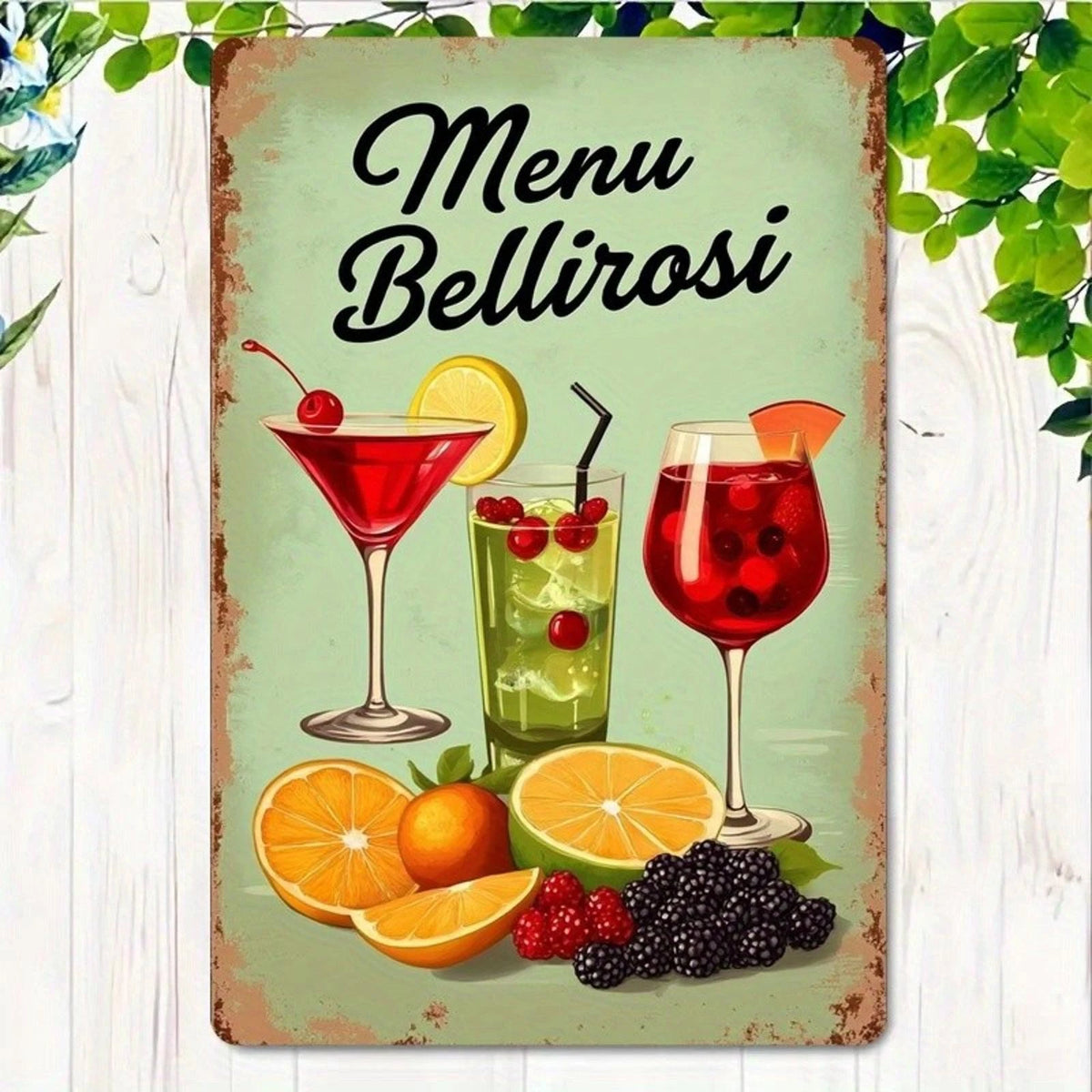 Menu Bellirosi Cocktail Vintage Bar Kitchen Wall Art Aluminum Sign — product artwork