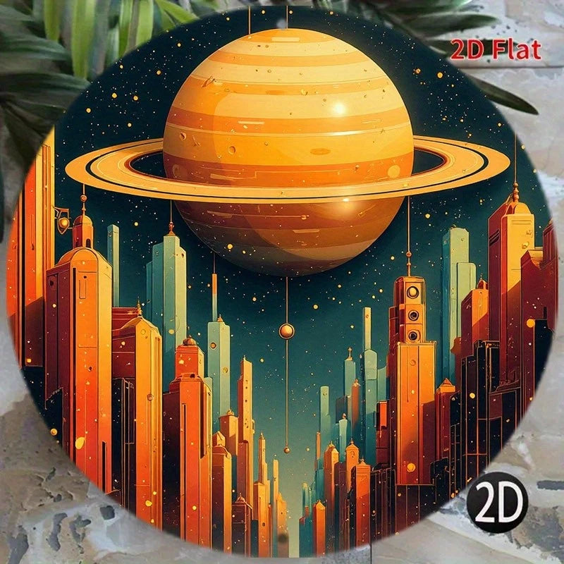 Decorative High Definition Saturn City Round Aluminum Sign — product artwork