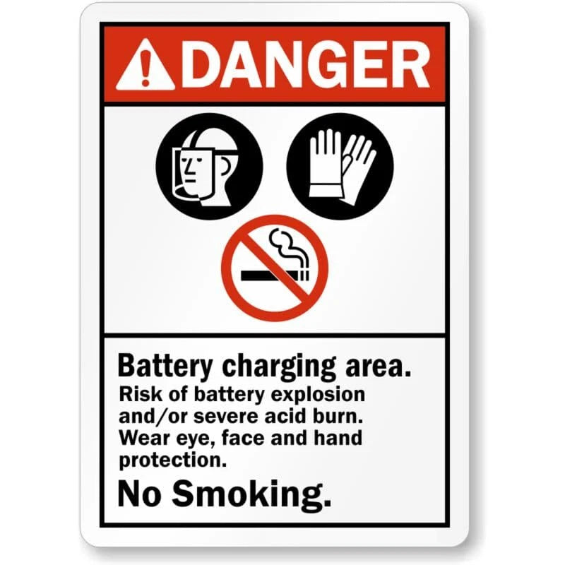 Danger Battery Charging Explosion and Acid Burn Risk Sign — product artwork