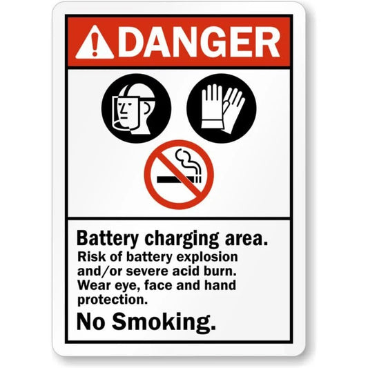 Danger Battery Charging Explosion and Acid Burn Risk Sign — product artwork