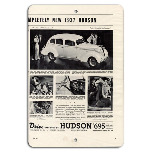 Vintage Hudson 1937 Classic Car Collectible Garage Aluminum Sign — product artwork