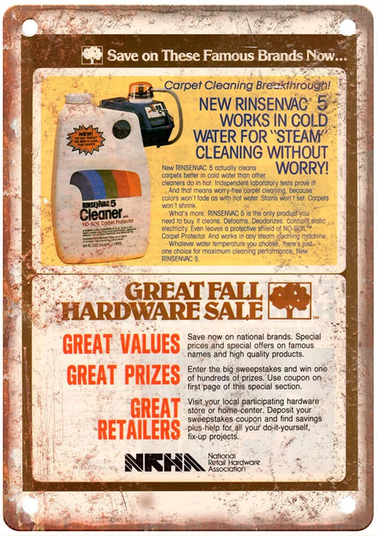 Carpet Cleaner Great Fall Hardware Sale Aluminum Sign — product artwork