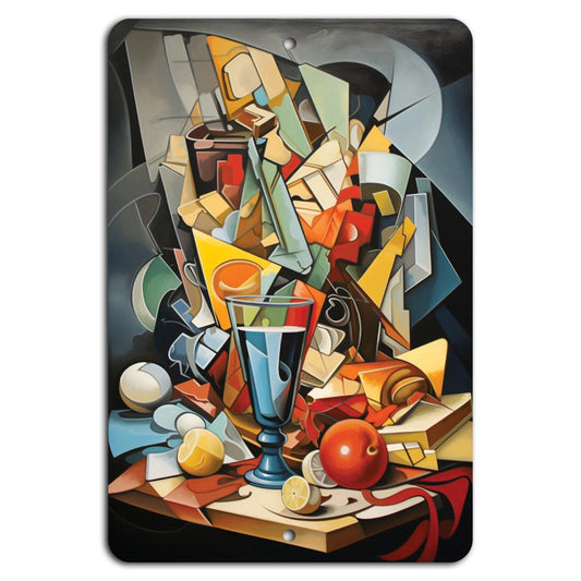 Cubist Abstract Still Life Vertical Art Aluminum Sign — product artwork