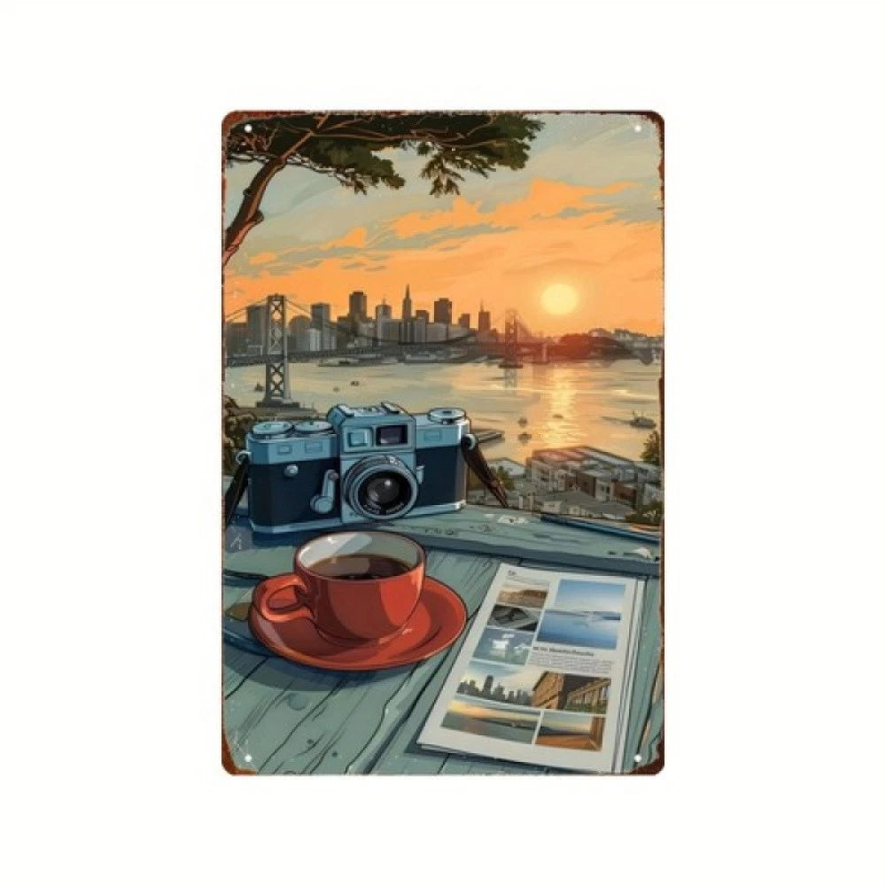 Vintage San Francisco City Views Sunrise Text Logo Aluminum Sign — product artwork