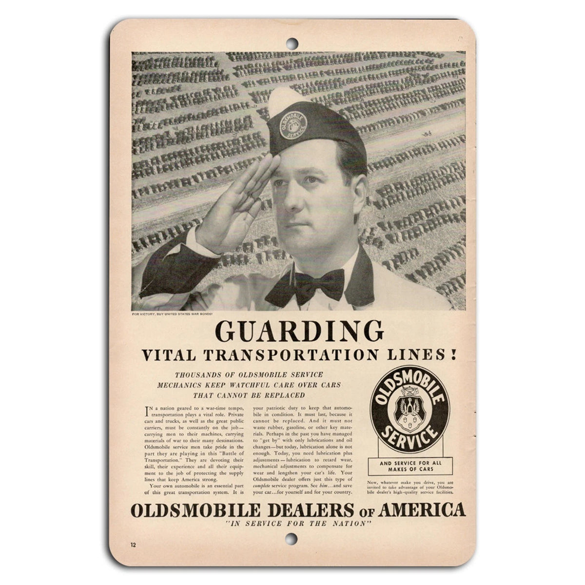 Oldsmobile Service Vintage Garage Aluminum Sign — product artwork