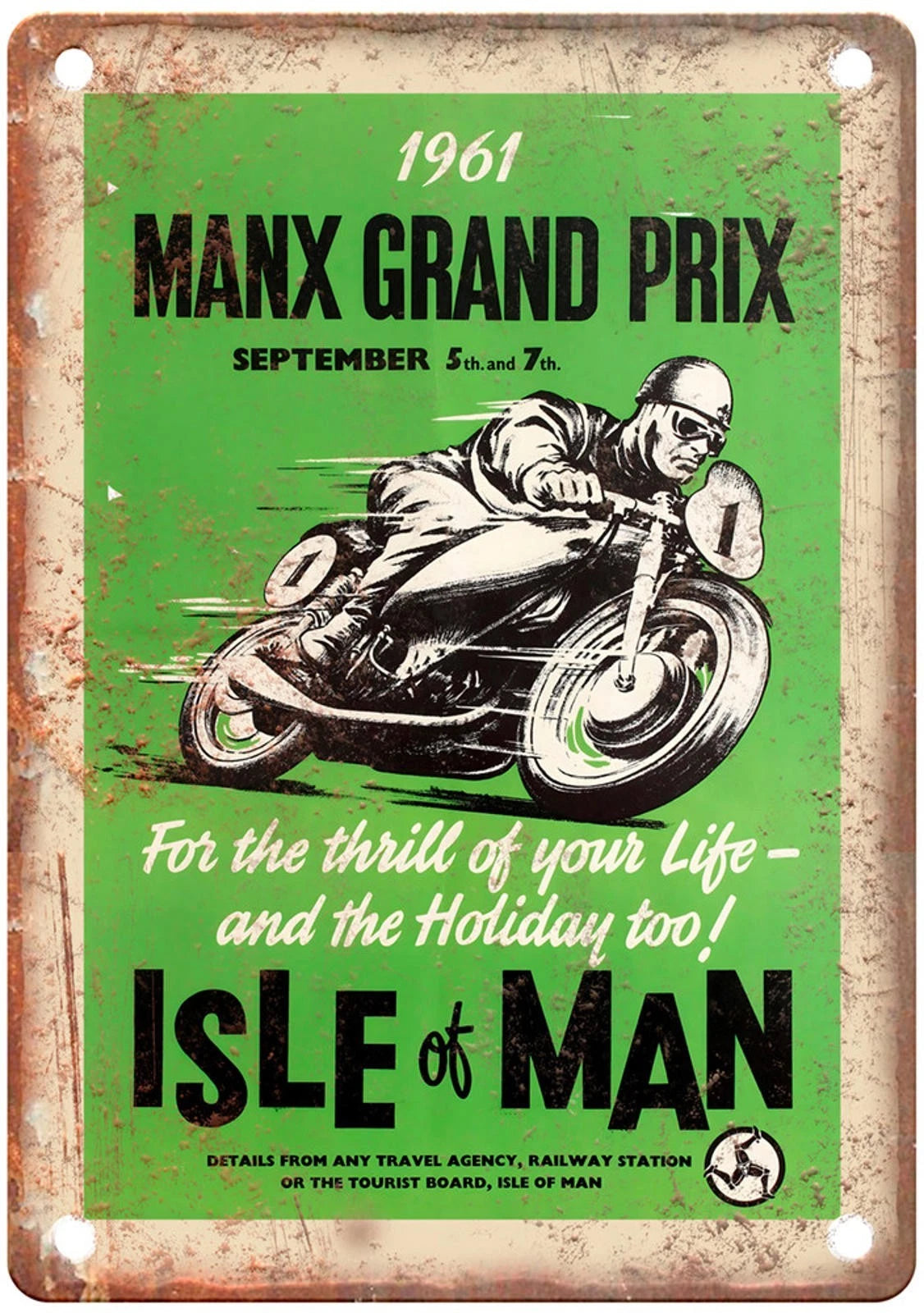 1961 Manx Grand Prix Isle of Man Motorcycle Poster Aluminum Sign — product artwork