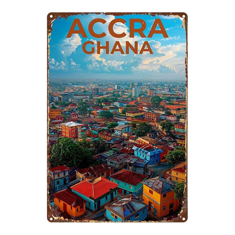 Accra Vintage Iron Ghana City Wall Art Aluminum Sign — product artwork