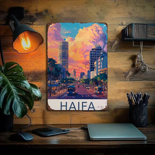 City Skyline Funny Retro Style Vintage Artwork Aluminum Sign — product artwork