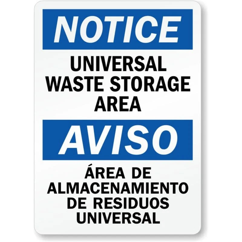 Bilingual Universal Waste Storage Aluminum Sign — product artwork