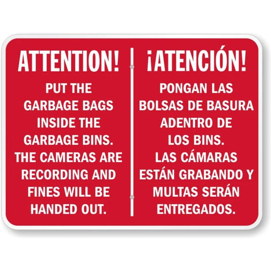 Bilingual Garbage Bags Rules Aluminum Sign — product artwork