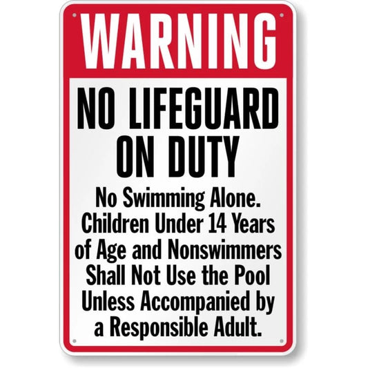 No Lifeguard on Duty Pool Warning Aluminum Sign — product artwork