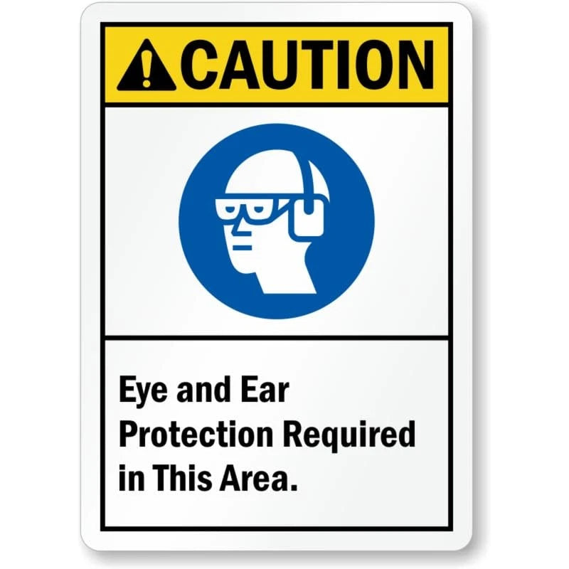 Eye Ear Protection Required Aluminum Sign — product artwork