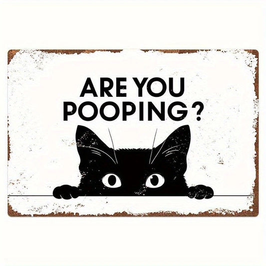 Funny Cat Funny Are You Pooping Cat Peeking Aluminum Sign — product artwork
