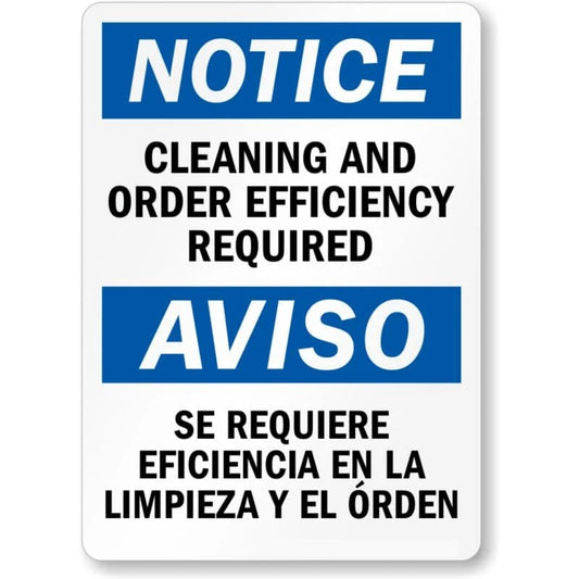 Bilingual Cleaning and Efficiency Aluminum Sign — product artwork