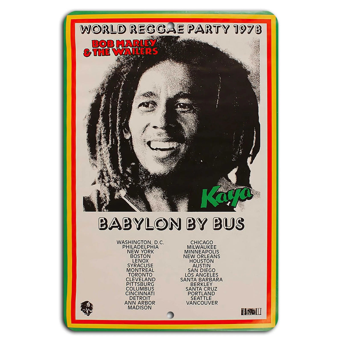 World Babylon Reggae Tour Cities Retro Aluminum Sign — product artwork