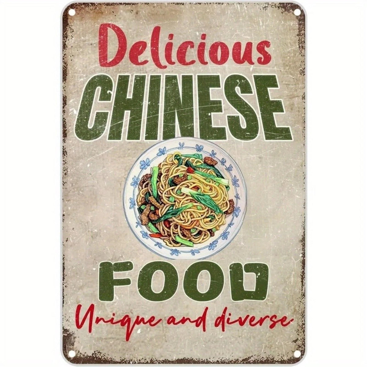 Vintage Delicious Chinese Food Funny Aluminum Sign — product artwork