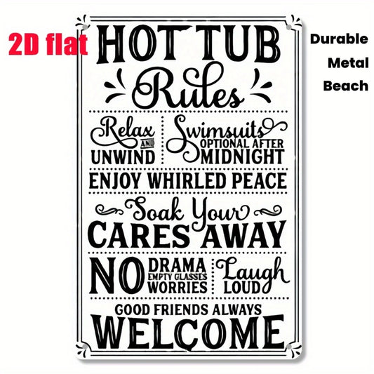 Vintage Iron Funny Hot Tub Rules Swimsuit Aluminum Sign — product artwork