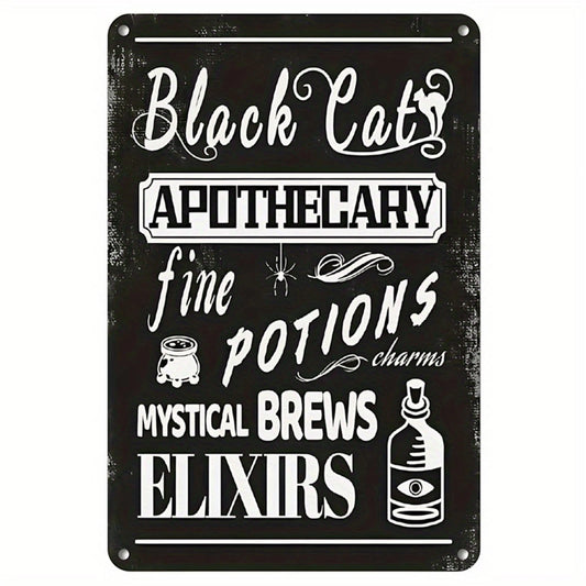 Wall Art Black Cat Apothecary Funny Aluminum Sign — product artwork