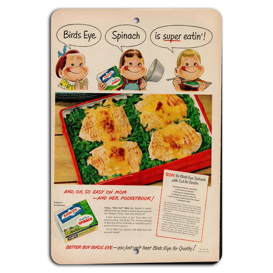 Vintage Birds Eye Spinach Retro Kitchen Décor Aluminum Sign — product artwork
