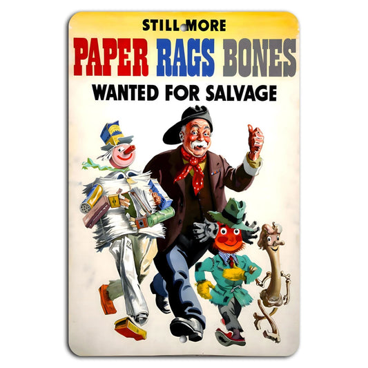 Salvage Needed Paper Rags Bones Vintage Aluminum Sign — product artwork