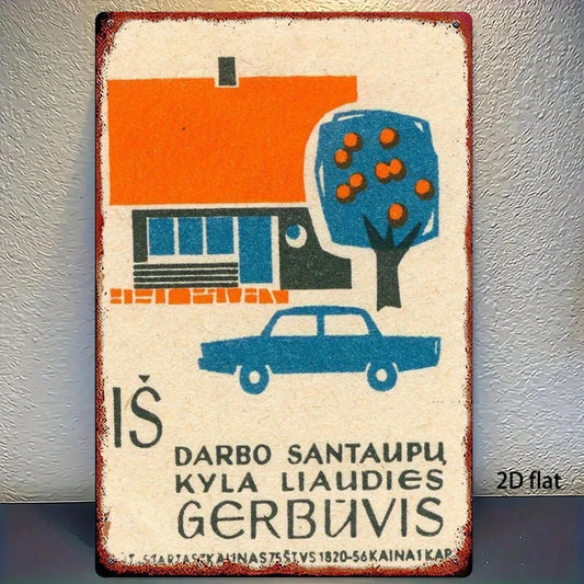 Vintage Lithuanian Mid Century Funny Aluminum Sign — product artwork