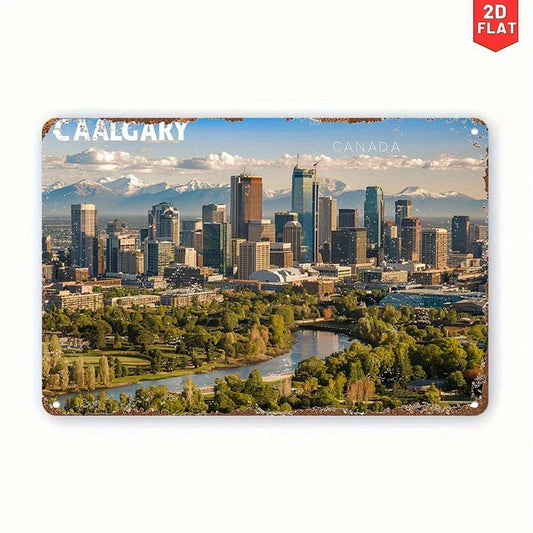 Calgary Skyline Funny Retro Farmhouse Aluminum Sign — product artwork