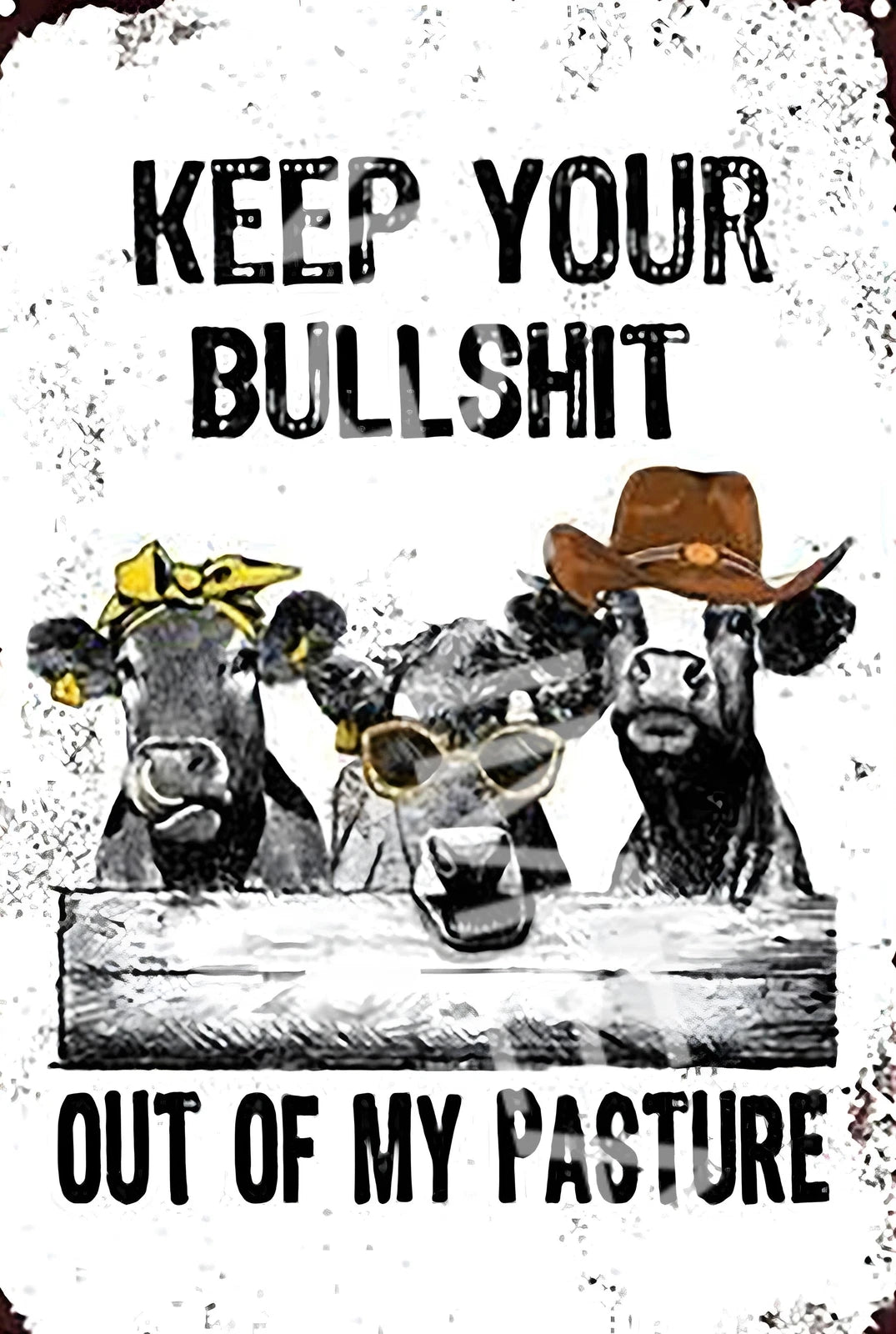 Funny Keep Your Bullsh Out of Pasture Aluminum Sign — product artwork
