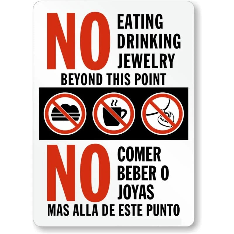 No Eating Drinking Bilingual Aluminum Sign — product artwork