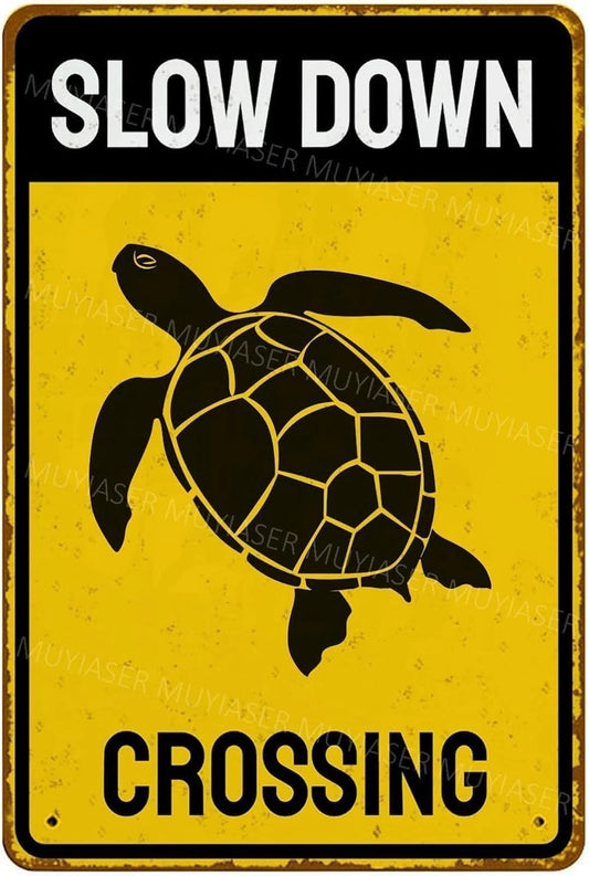 Turtle Crossing Funny Warning Aluminum Sign — product artwork