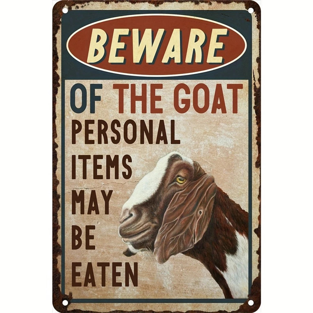 Tin Beware Goat Funny Farm Rustic Aluminum Sign — product artwork
