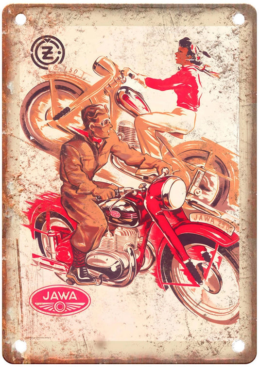 Vintage JAWA Motorcycle 1950 Retro Aluminum Sign — product artwork