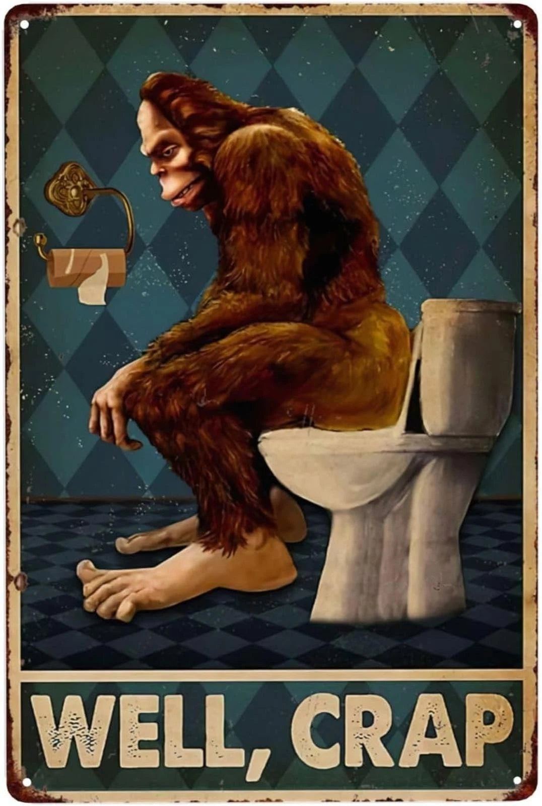 Vintage Tin Retro Big Foot Sasquatch Funny Aluminum Sign — product artwork
