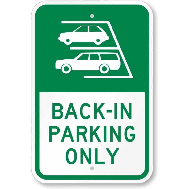 Back-In Parking Only Vehicle Ramp Aluminum Sign — product artwork