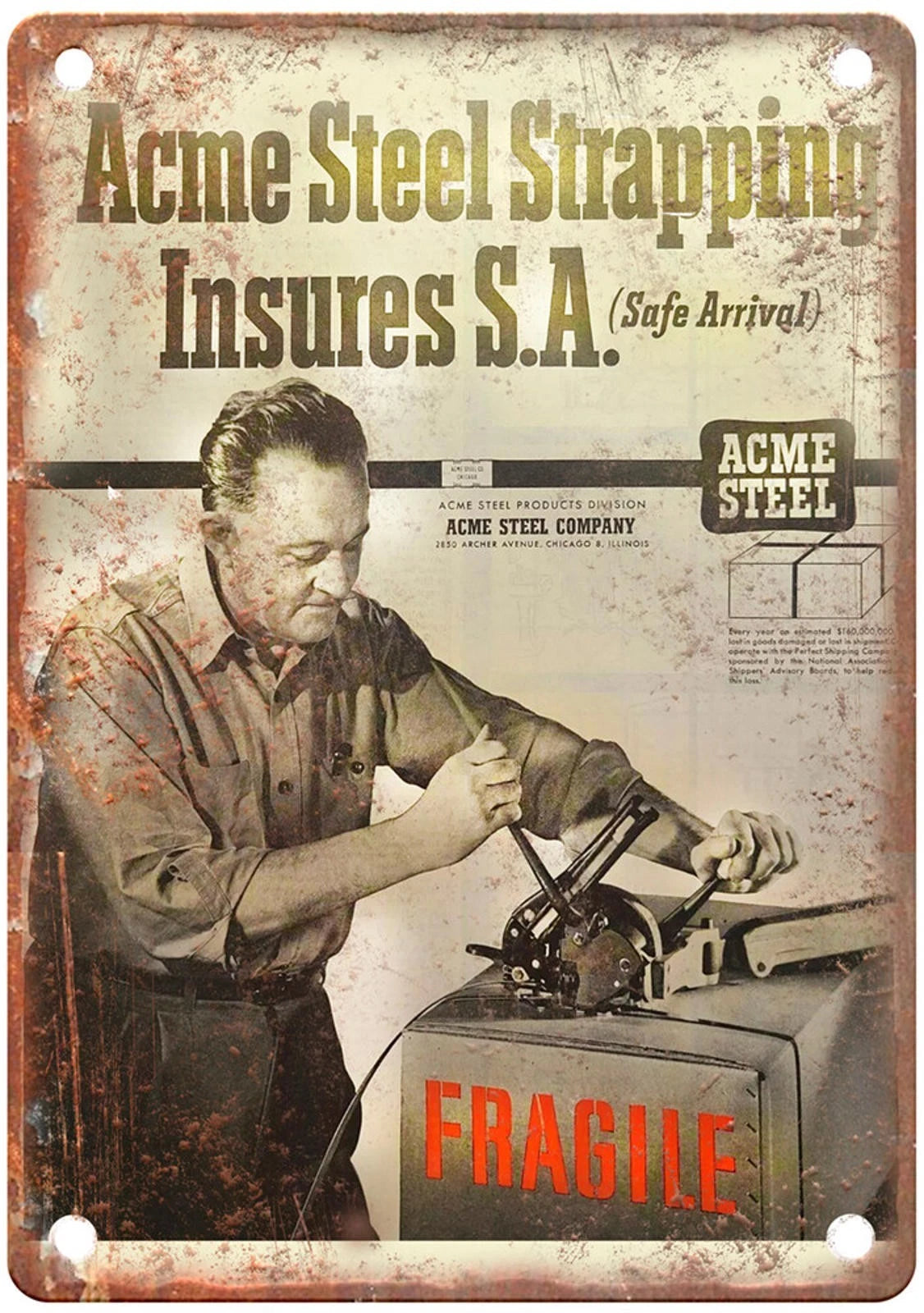 Vintage 1952 Acme Steel Co Chicago Reproduction Aluminum Sign — product artwork