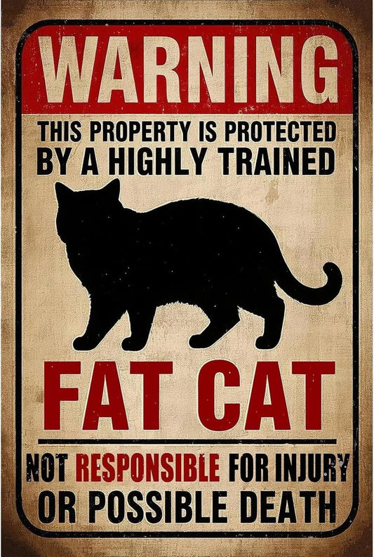 Property Protected by Highly Trained Fat Cat Aluminum Sign — product artwork