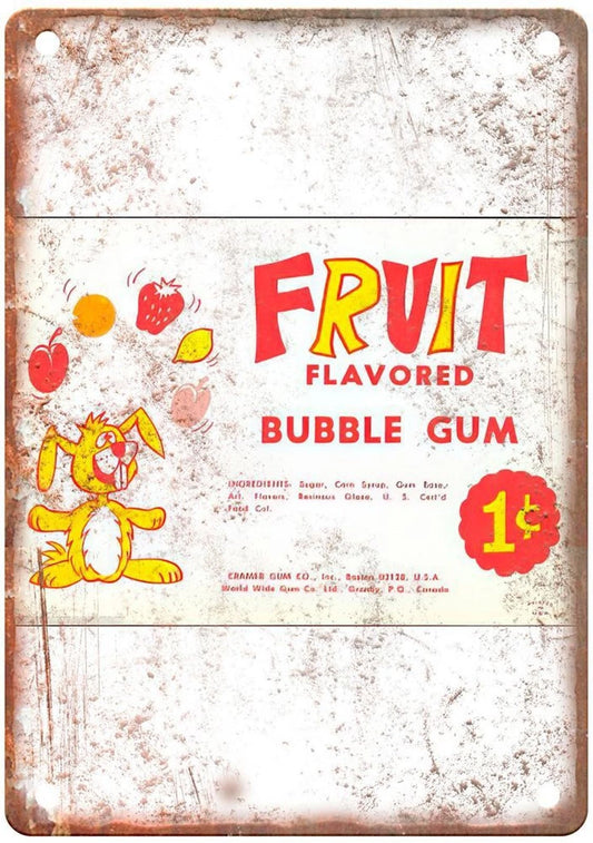 Fruit Flavored Bubble Gum Vintage Wrapper Aluminum Sign — product artwork