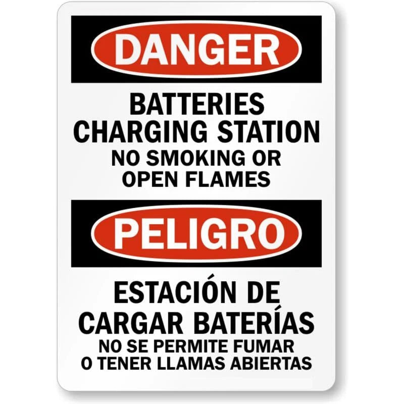 Bilingual Batteries Charging Station Aluminum Sign — product artwork
