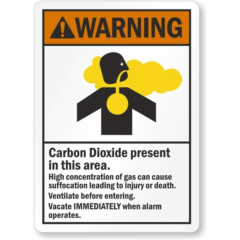 Carbon Dioxide Warning Cause Suffocation Aluminum Sign — product artwork